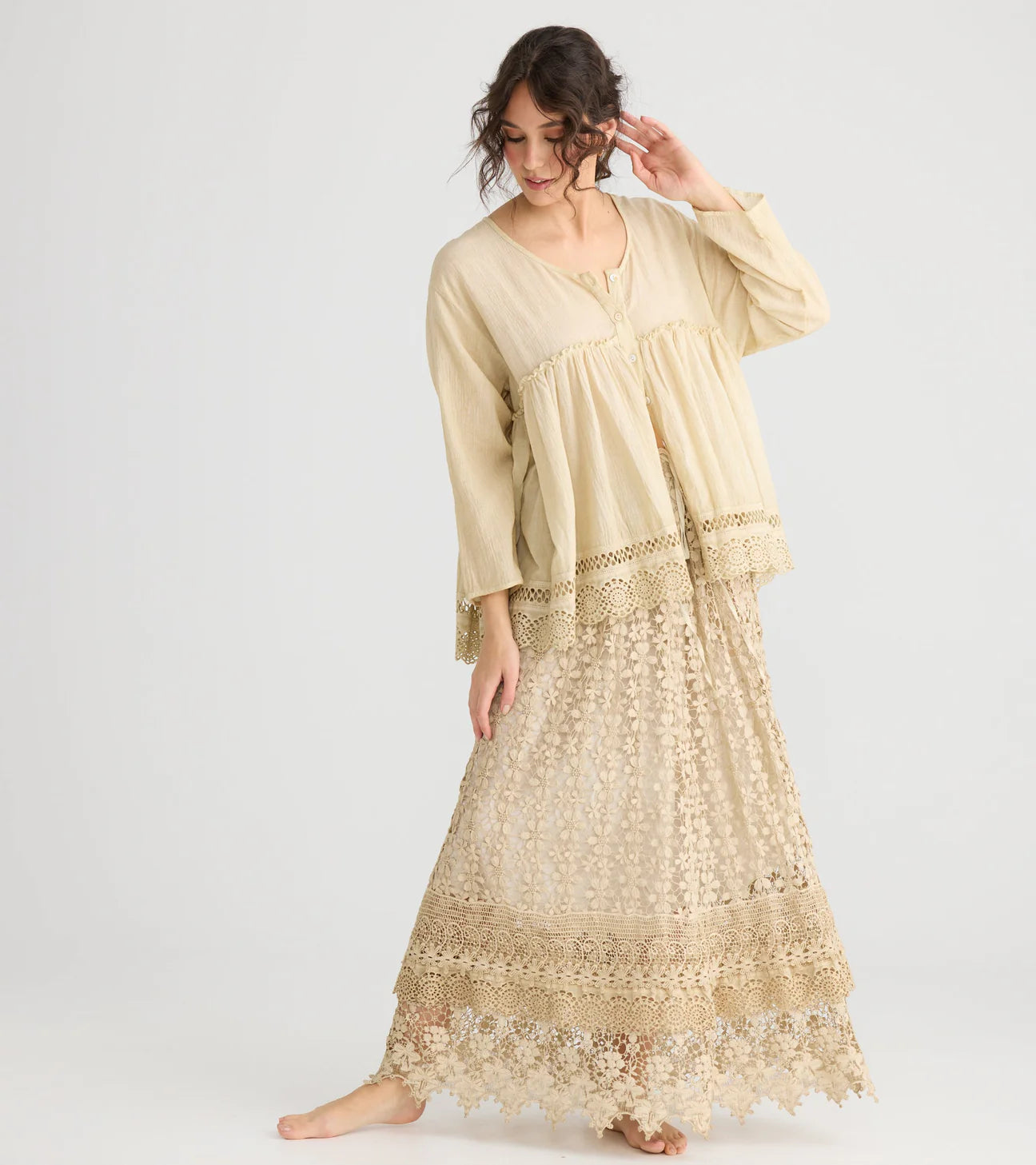 Miss roses sister violet Constance cotton top with lace edging. Tea-dye - Stay Wild Collective  