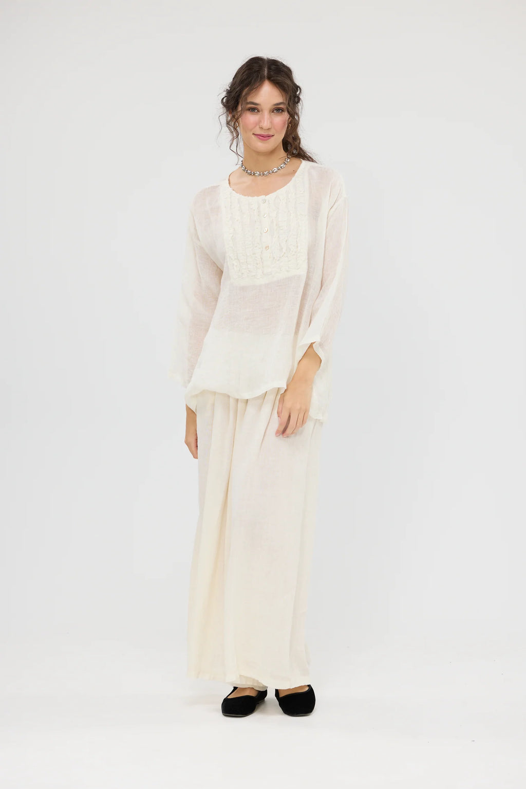  Florian linen gauze top - coconut O/S - Stay Wild Collective  