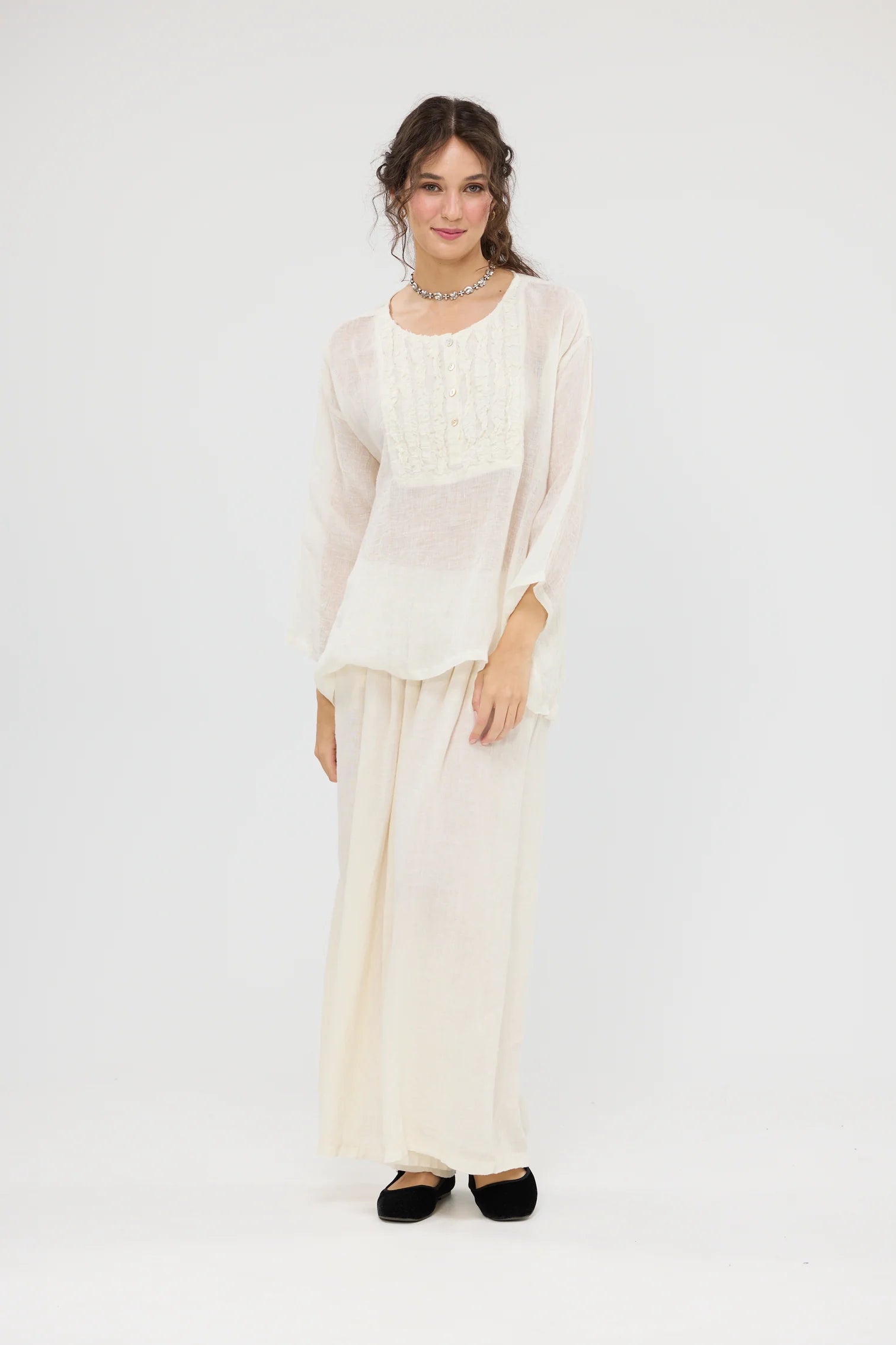  Florian linen gauze top - coconut O/S - Stay Wild Collective  
