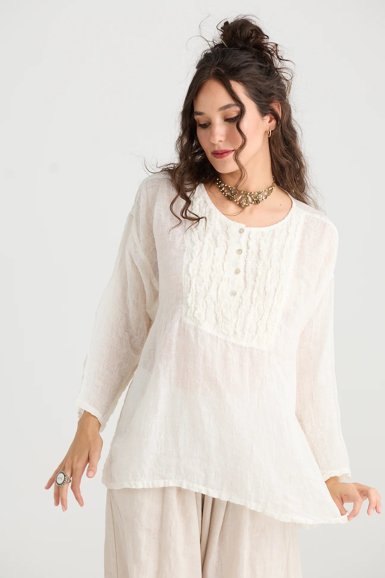  Florian linen gauze top - coconut O/S - Stay Wild Collective  