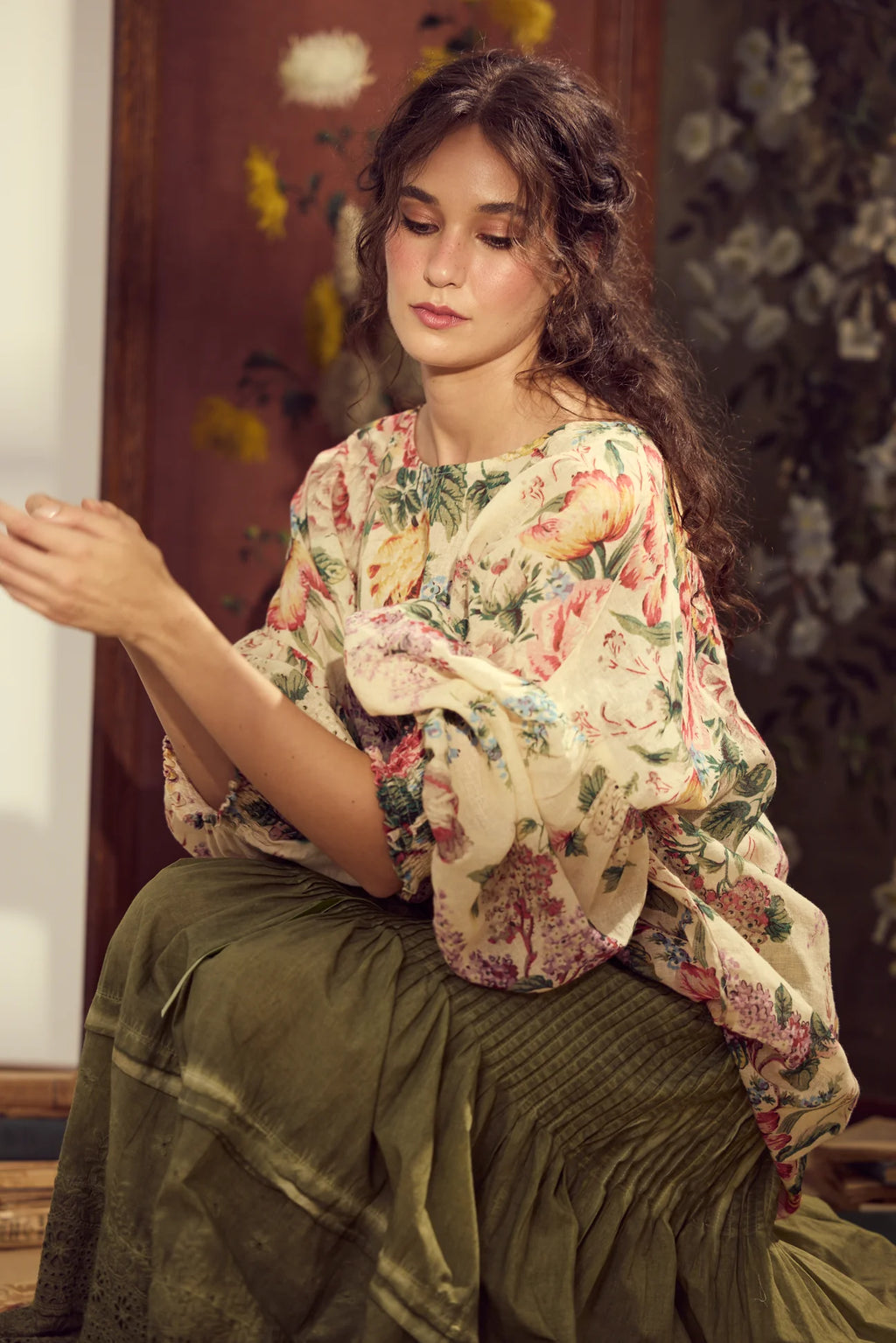  Miss roses sister violet Florist. Linen and Cotton Botanical bouquet top in a fluid Romantic vintage inspired style. - Stay Wild Collective  
