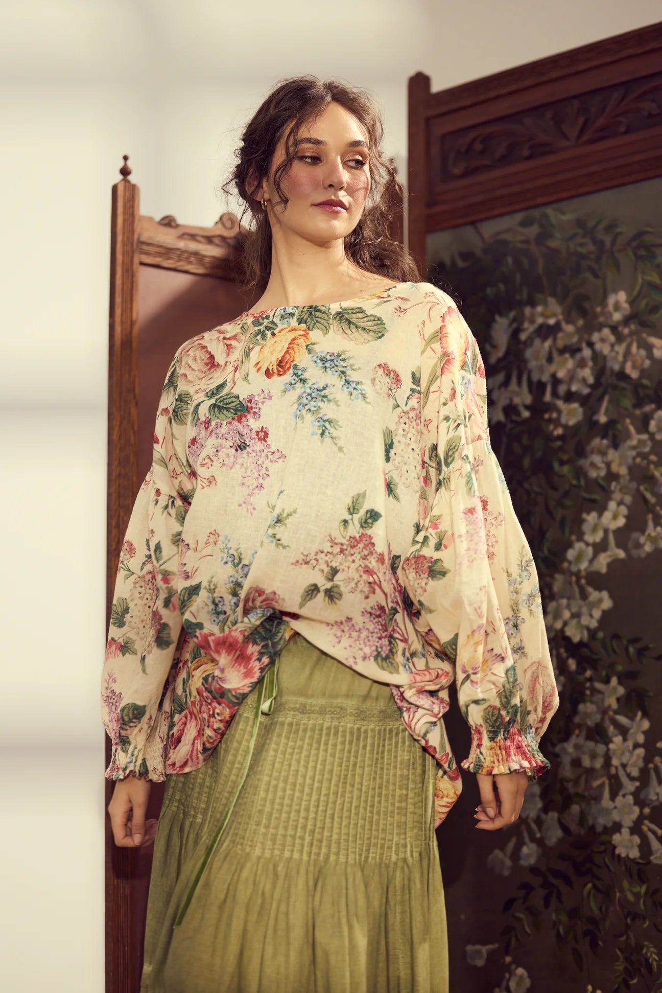  Miss roses sister violet Florist. Linen and Cotton Botanical bouquet top in a fluid Romantic vintage inspired style. - Stay Wild Collective  