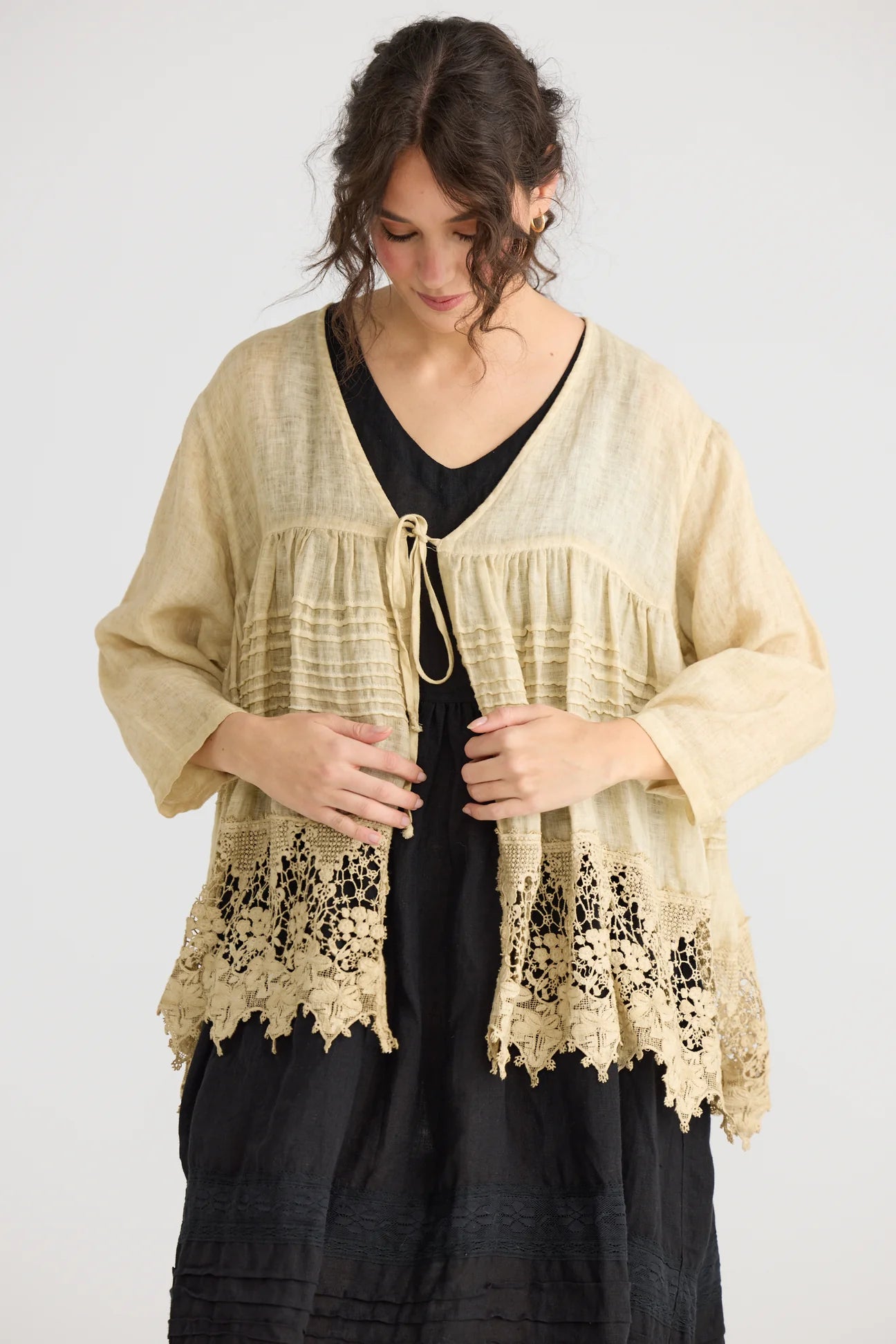  Miss roses sister violet Miss Frangipani Linen and Lace jacket. Tea Stain - Stay Wild Collective  