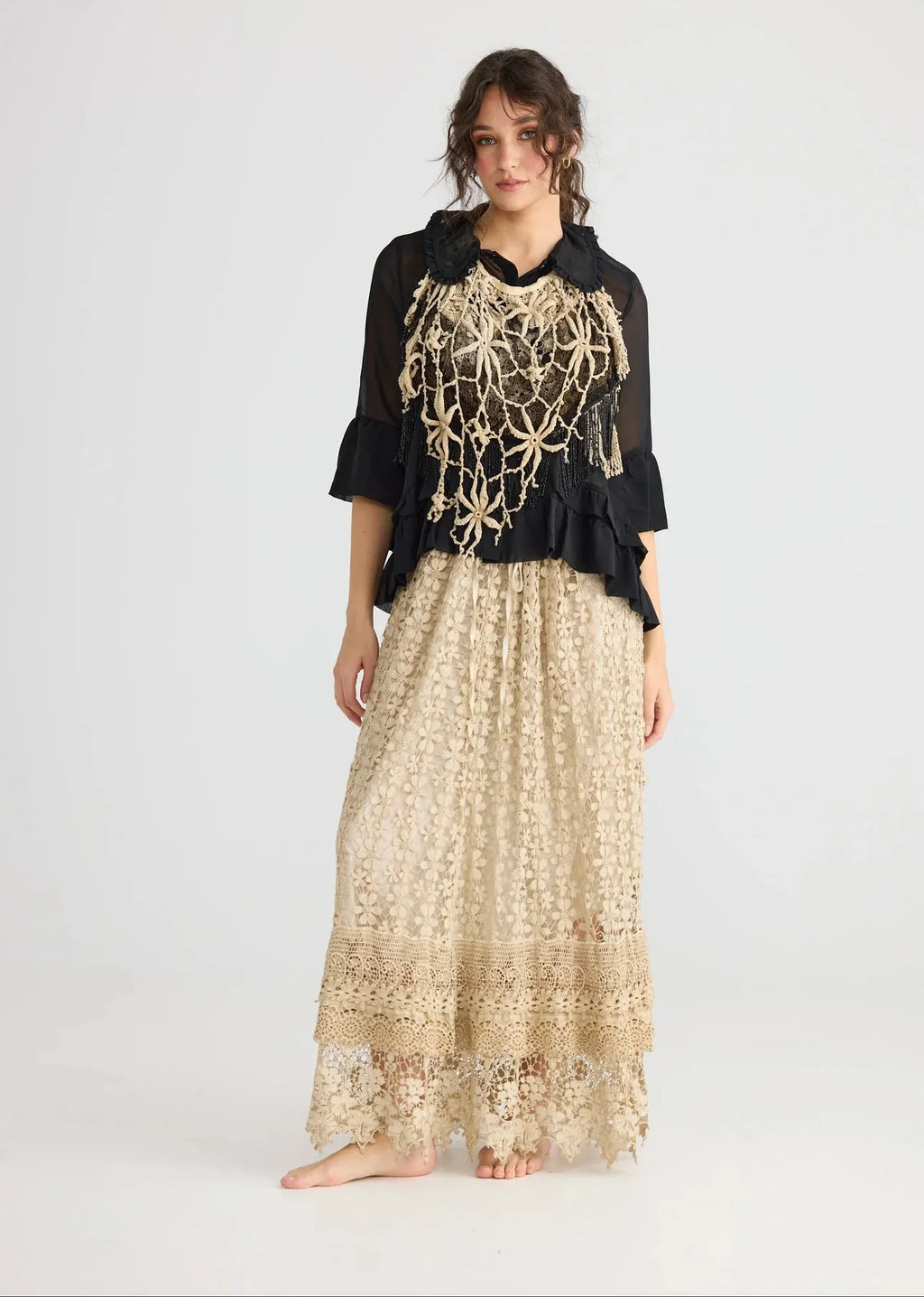  Miss rose sister violet Miss Passionflower Maxi lace skirt. . Tea stain - Stay Wild Collective  