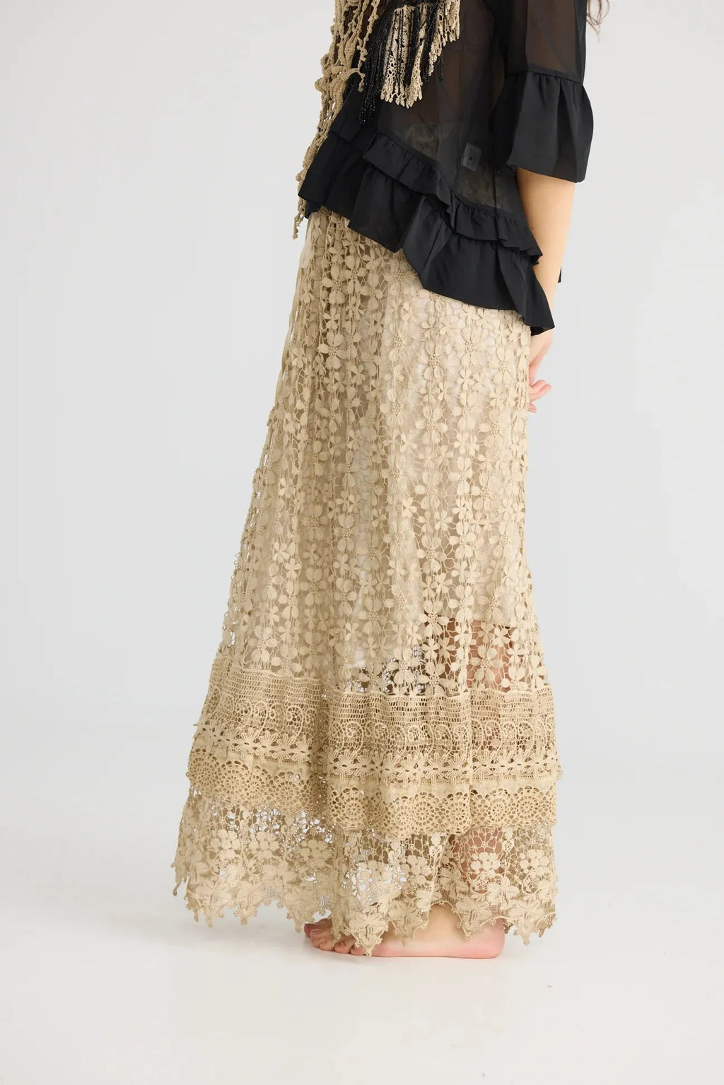  Miss rose sister violet Miss Passionflower Maxi lace skirt. . Tea stain - Stay Wild Collective  