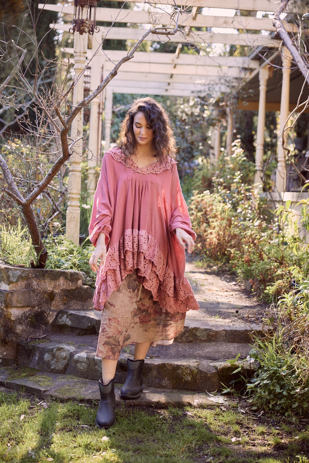 Miss rose sister violet Rosetti cotton floral skirt in antique rose - Stay Wild Collective