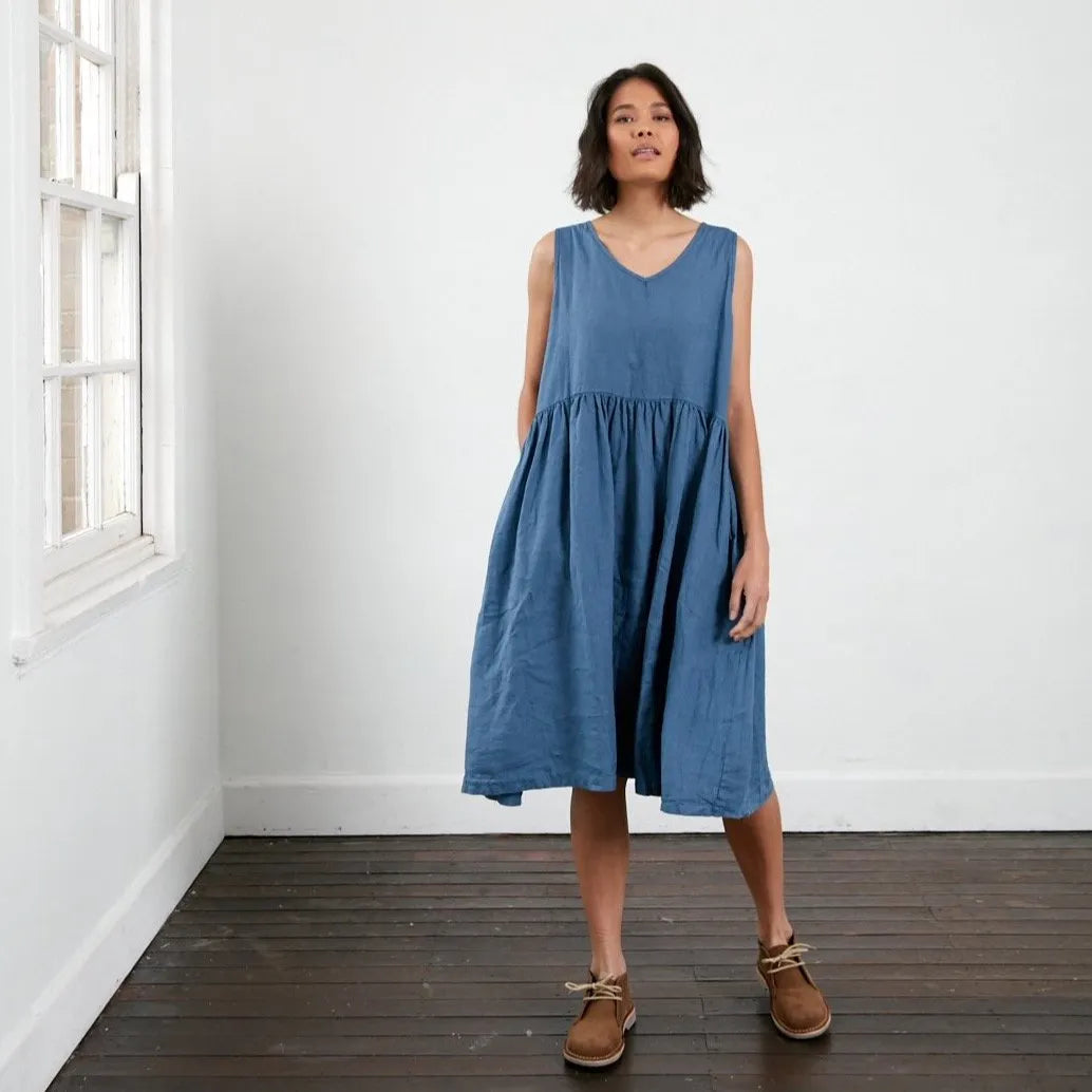 Montaigne Adelaide Sleeveless Linen Smock Dress with Pockets - Stay Wild Collective  Dress