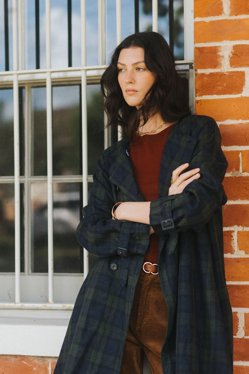 Montaigne Berg French Linen Tartan Collarless Peacoat - Stay Wild Collective