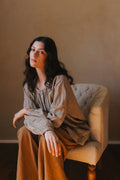 Montaigne Carmen button through long sleeve top - brown gingham - Stay Wild Collective