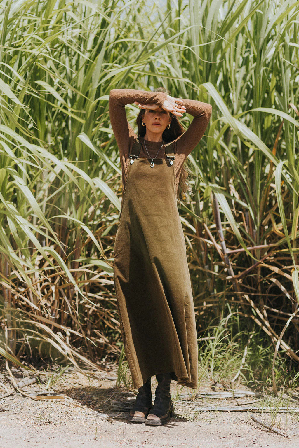  Montaigne Corduroy Cotton Midi Overall Style Dress O/S - Stay Wild Collective  Dress