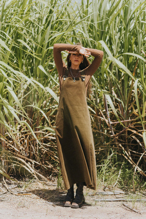  Montaigne Corduroy Cotton Midi Overall Style Dress O/S - Stay Wild Collective  Dress