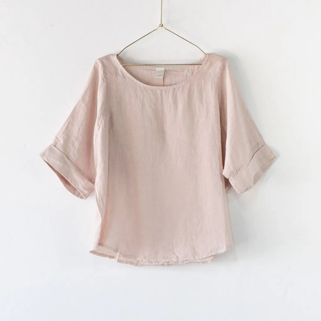 Montaigne Curved Hemline Linen Top Free Size - Stay Wild Collective  Top