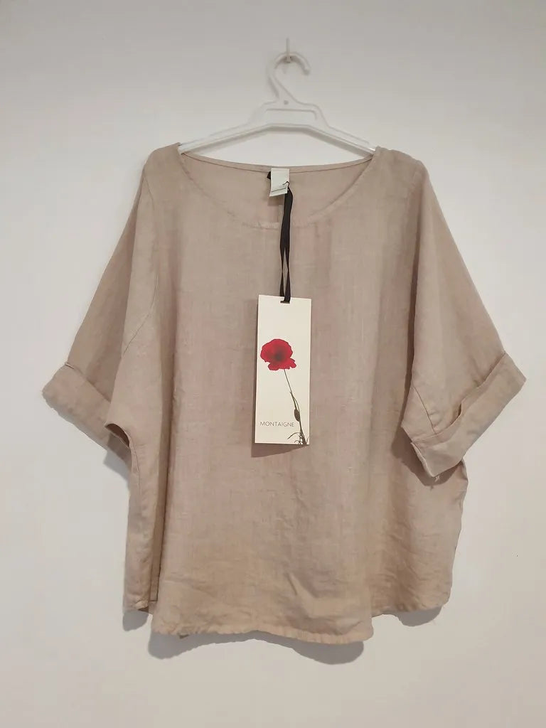 Montaigne Curved Hemline Linen Top Free Size - Stay Wild Collective  Top