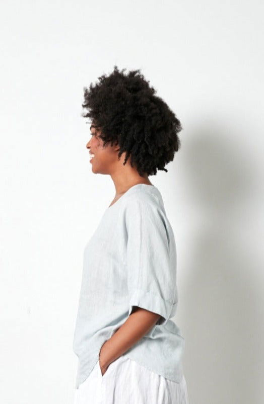 Top  Montaigne Curved Hemline Linen Top Free Size - Stay Wild Collective  