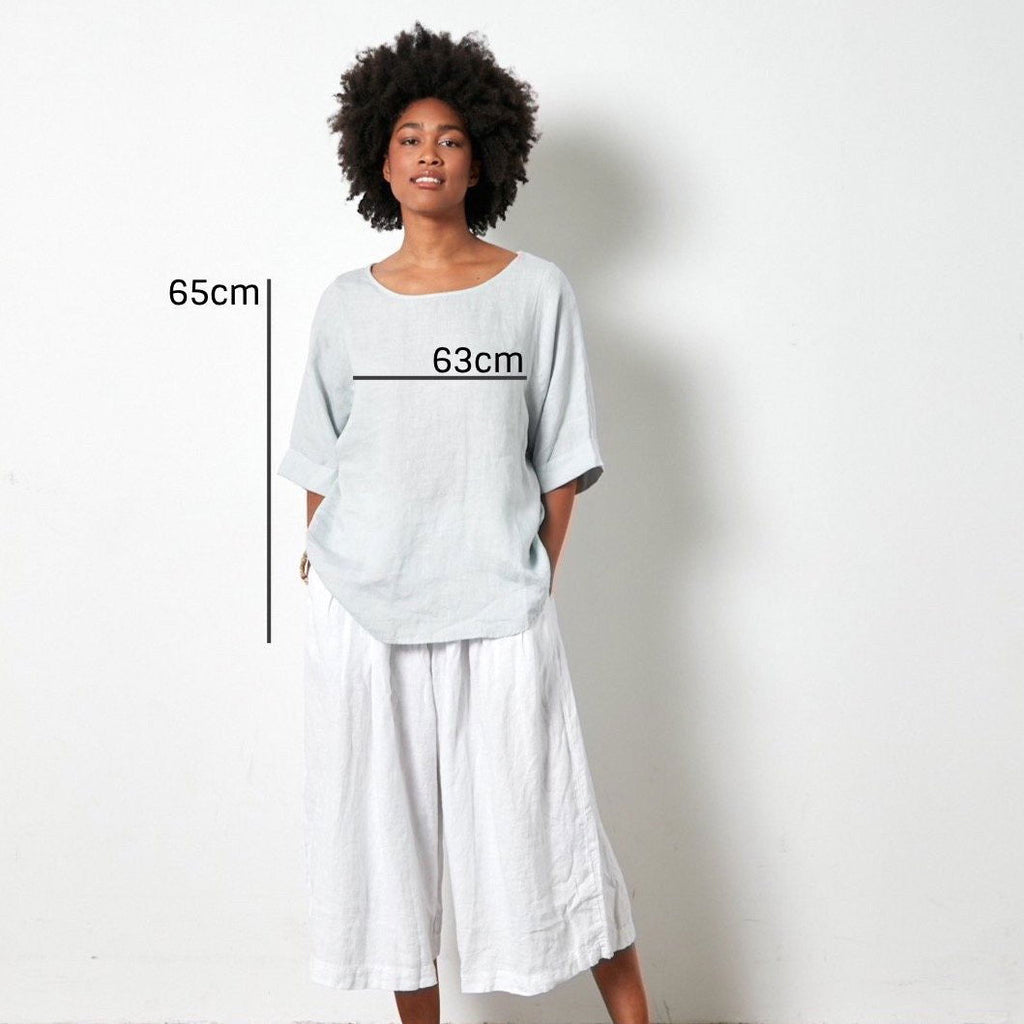 Top  Montaigne Curved Hemline Linen Top Free Size - Stay Wild Collective  