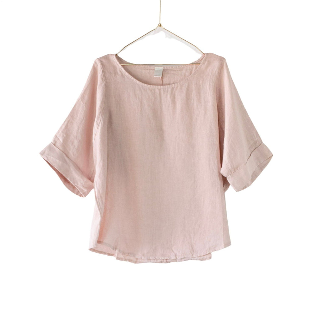 Top  Montaigne Curved Hemline Linen Top Free Size - Stay Wild Collective  
