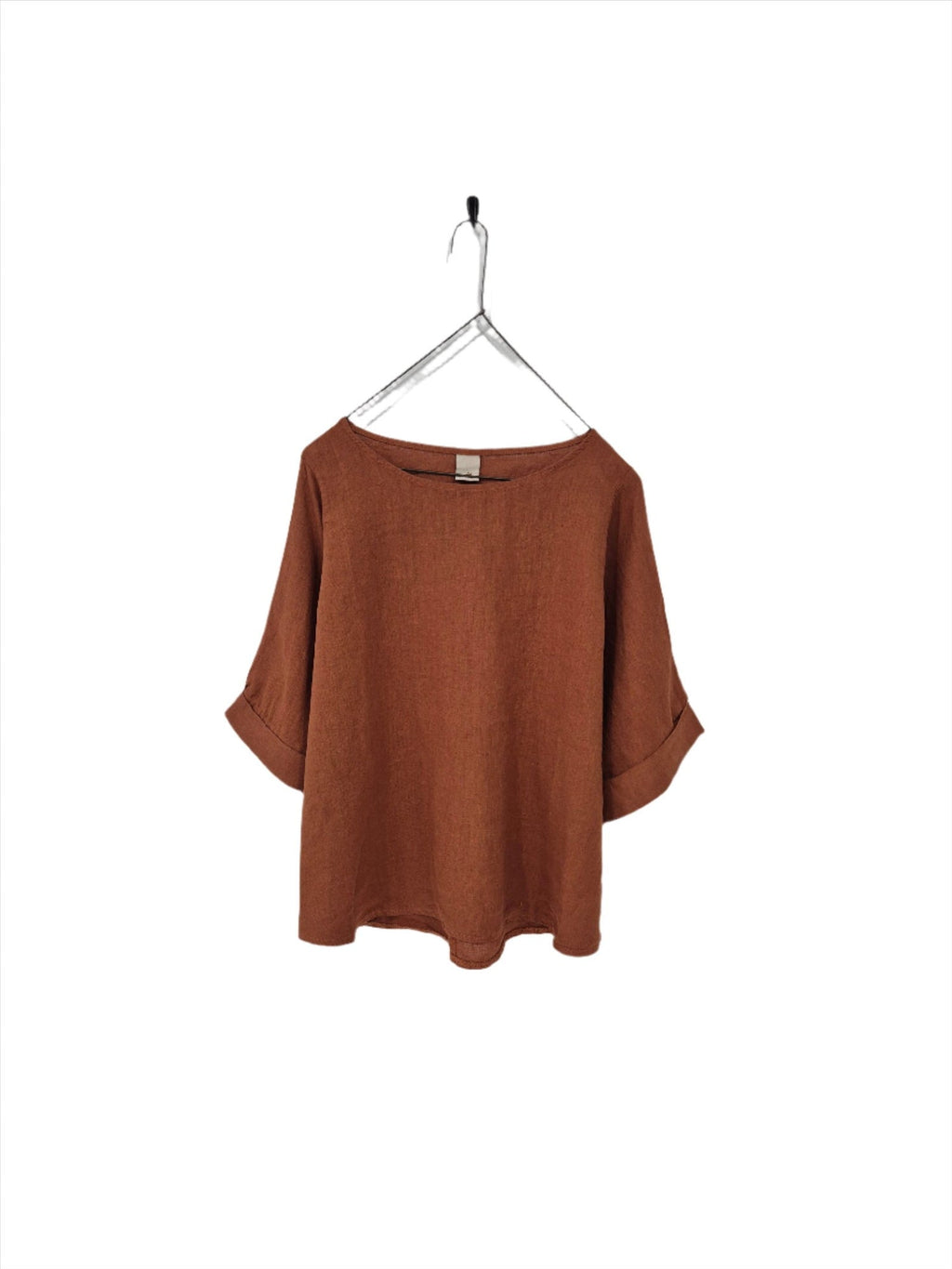 Top  Montaigne Curved Hemline Linen Top Free Size - Stay Wild Collective  