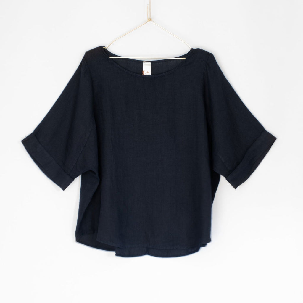 Top  Montaigne Curved Hemline Linen Top Free Size - Stay Wild Collective  