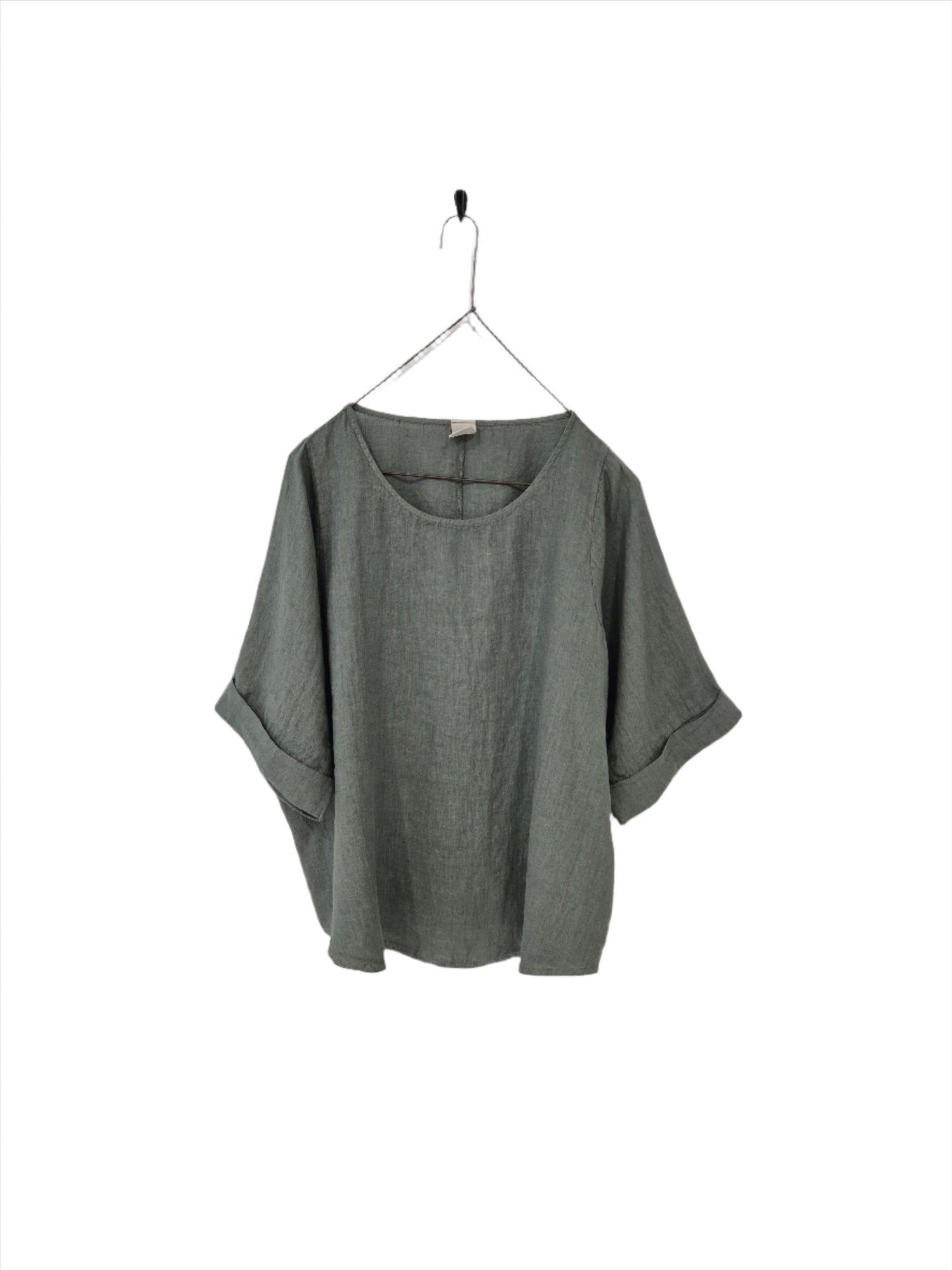 Top  Montaigne Curved Hemline Linen Top Free Size - Stay Wild Collective  