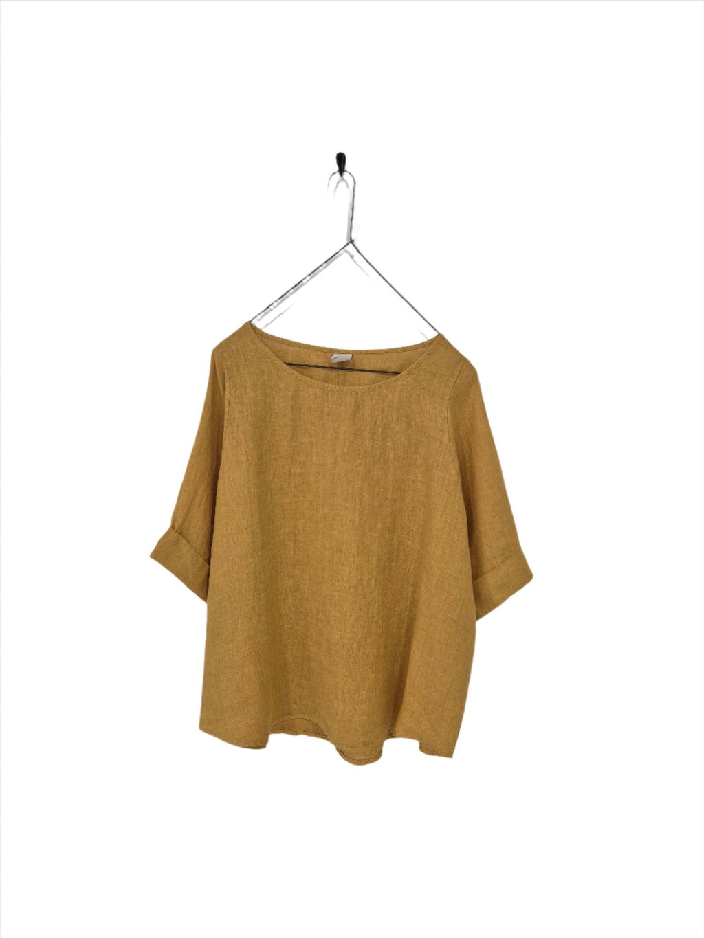 Top  Montaigne Curved Hemline Linen Top Free Size - Stay Wild Collective  