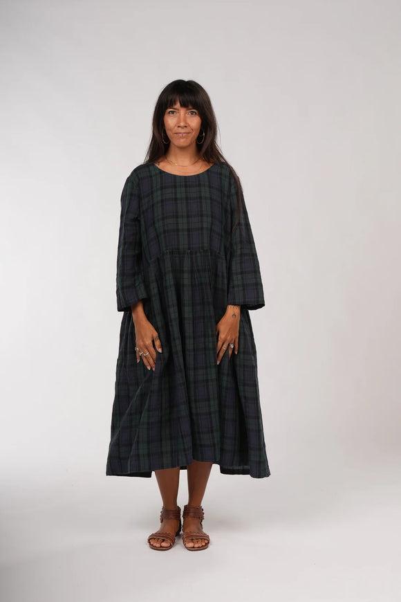 Montaigne Journee French Linen Dress in Blue Tartan - Stay Wild Collective  Dress