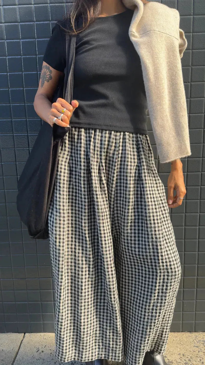 Montaigne French Linen Culottes in Black Gingham - Stay Wild Collective  Pants