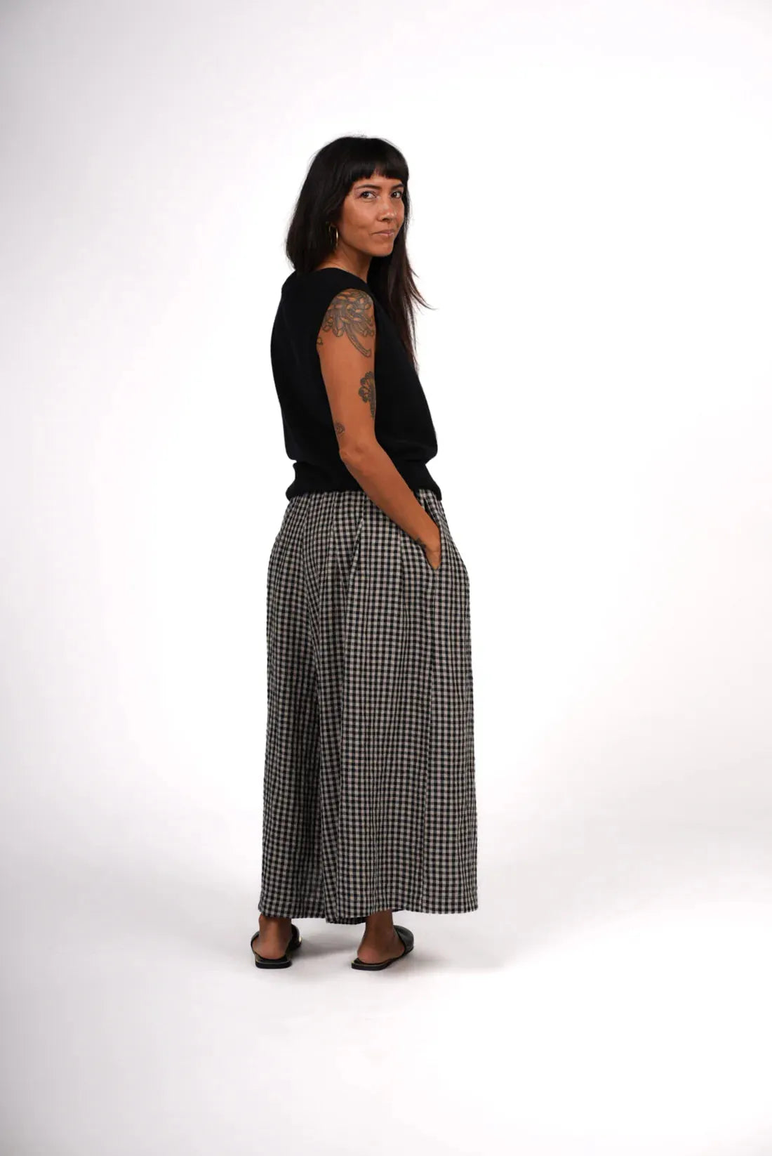Montaigne French Linen Culottes in Black Gingham - Stay Wild Collective  Pants