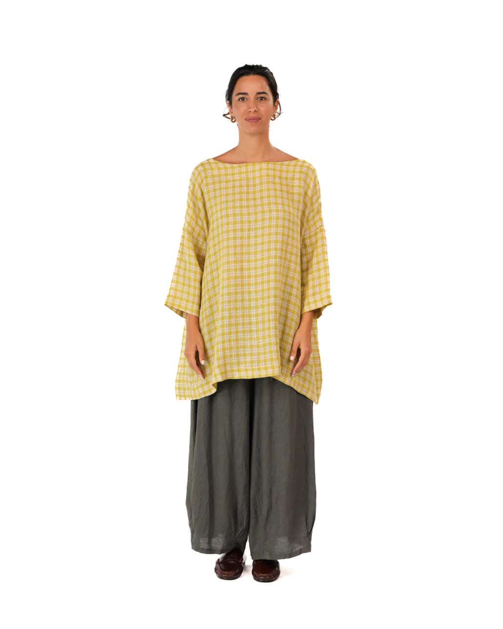  Montaigne French Linen Tunic Top in Check O/S - Stay Wild Collective  Tunic