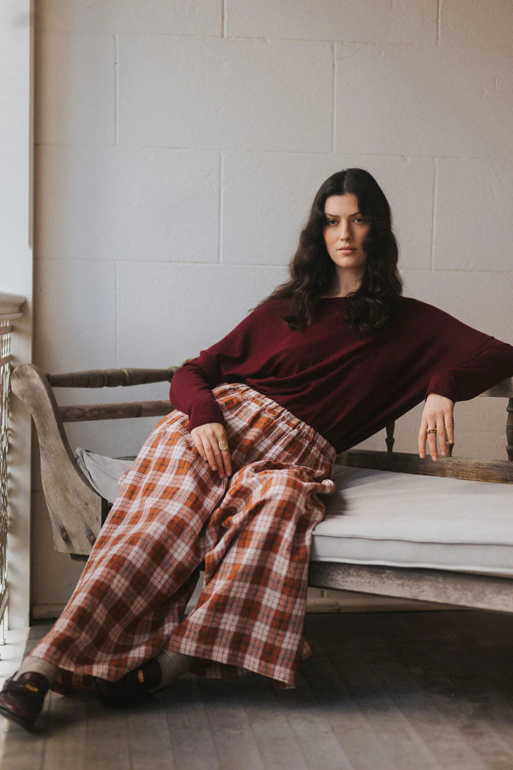  Montaigne French linen Colottes in clay check - Stay Wild Collective  