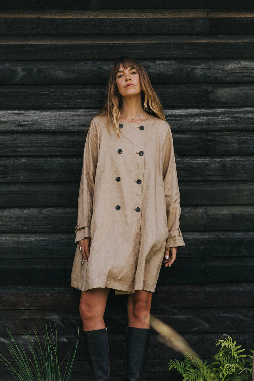  Montaigne French linen collerless pea coat - Stay Wild Collective  