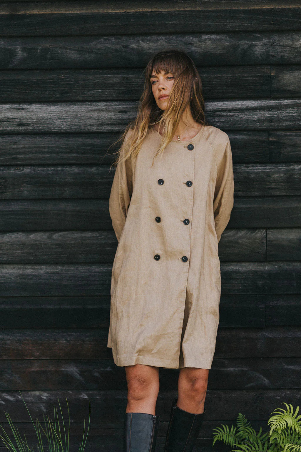  Montaigne French linen collerless pea coat - Stay Wild Collective  