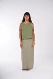 person wearing Montaigne French linen green check skirt - Stay Wild Collective  