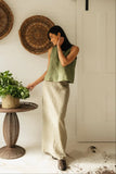 person wearing Montaigne French linen green check skirt - Stay Wild Collective  