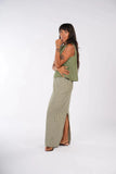 person wearing Montaigne French linen green check skirt - Stay Wild Collective  