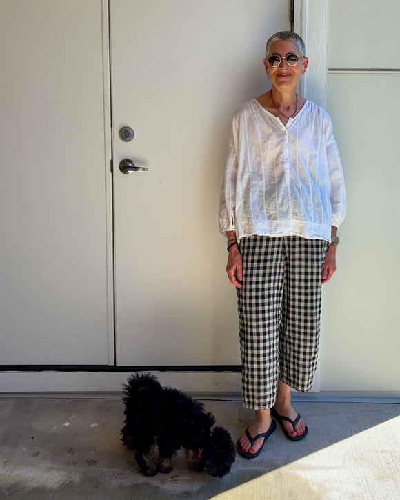 Montaigne French linen pants navy check - Stay Wild Collective  