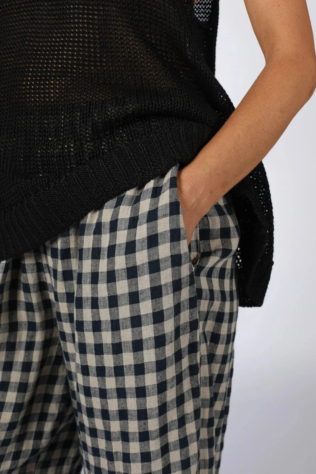 Montaigne French linen pants navy check - Stay Wild Collective  