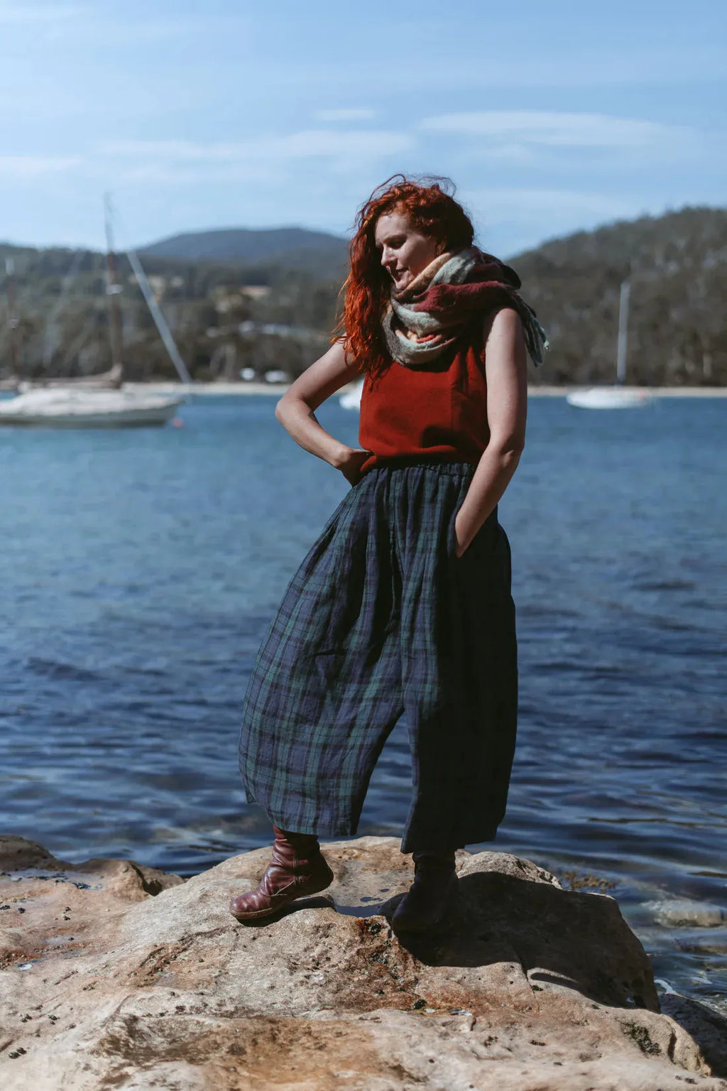 Montaigne Freya French Linen Pants in Blue Tartan - Stay Wild Collective  Pants