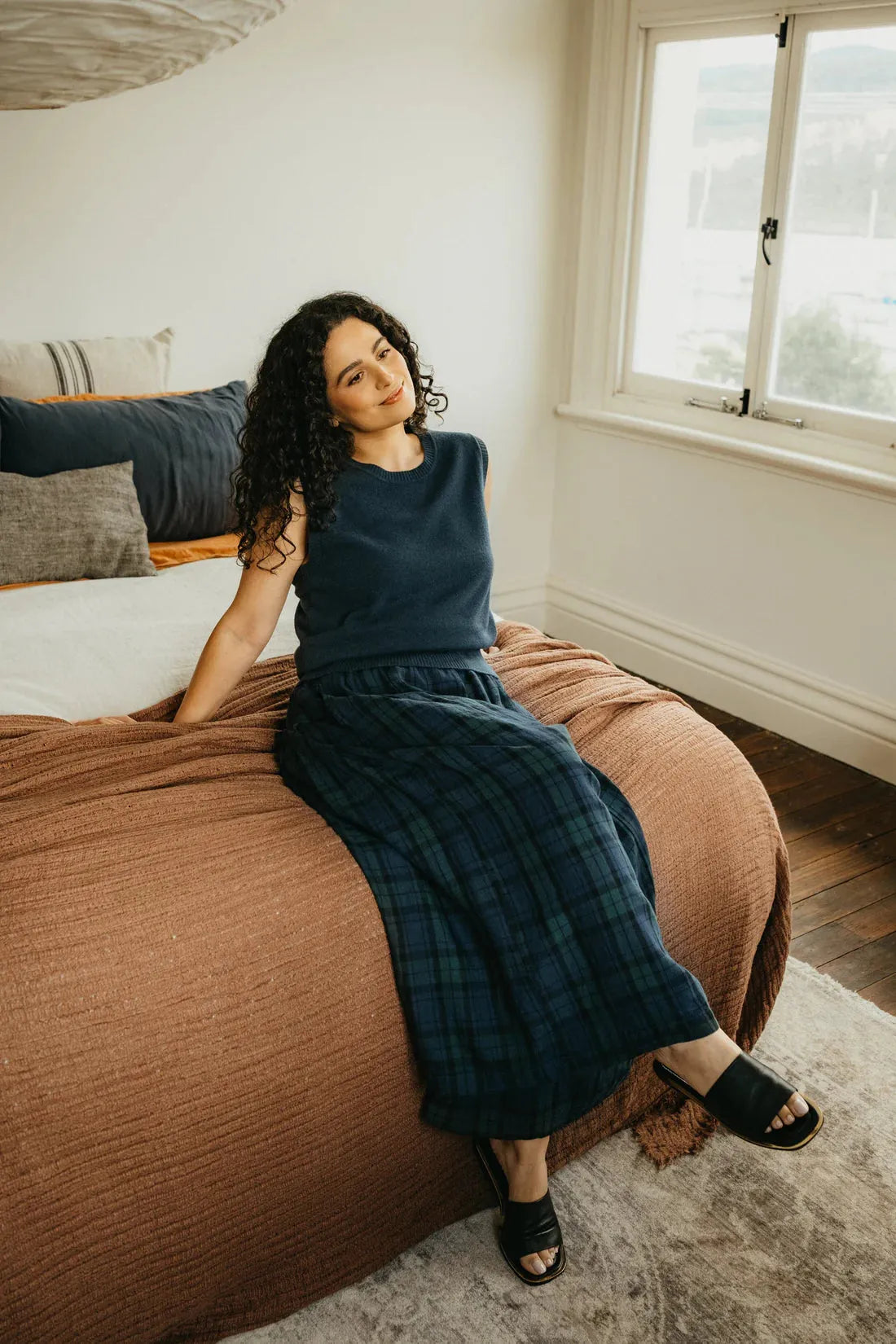 Montaigne Freya French Linen Pants in Blue Tartan - Stay Wild Collective  Pants