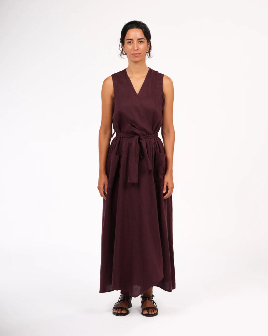   Montaigne Geneviève Wrap-Around French Linen Dress in Natural Houndstooth - Stay Wild Collective  