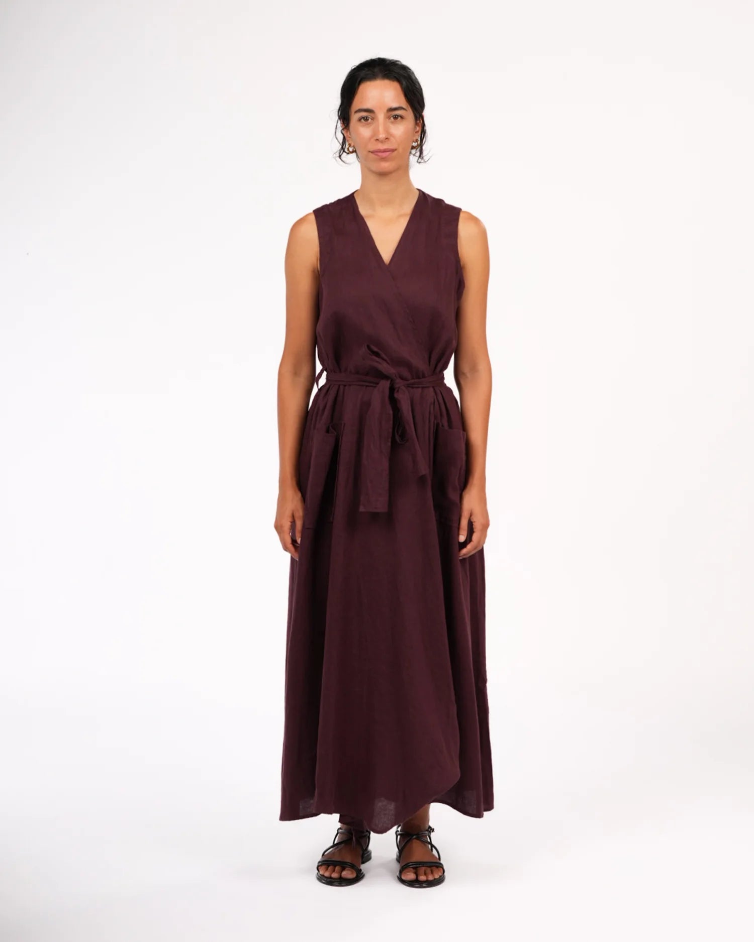   Montaigne Geneviève Wrap-Around French Linen Dress in Natural Houndstooth - Stay Wild Collective  