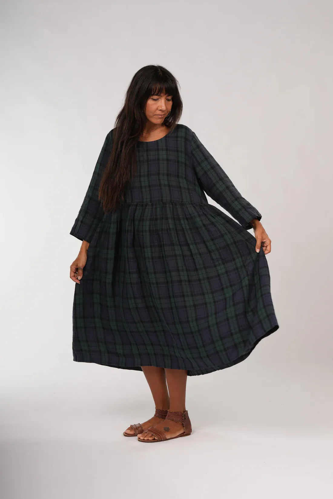 Montaigne Journee French Linen Dress in Blue Tartan - Stay Wild Collective  Dress