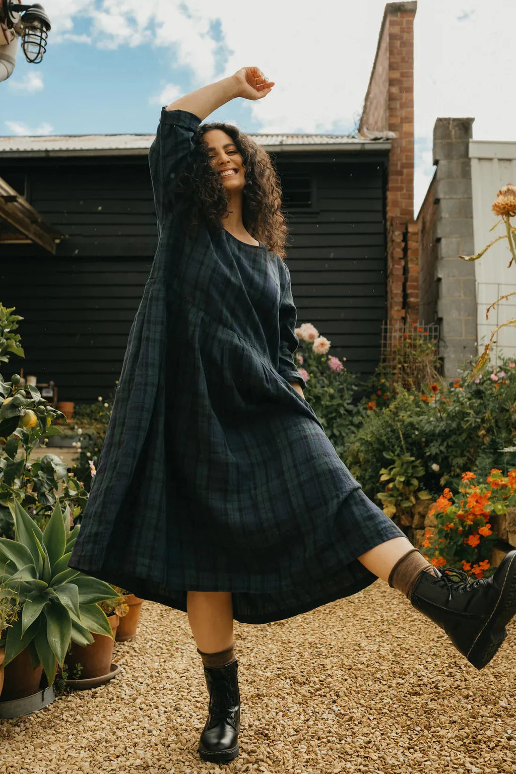 Montaigne Journee French Linen Dress in Blue Tartan - Stay Wild Collective  Dress
