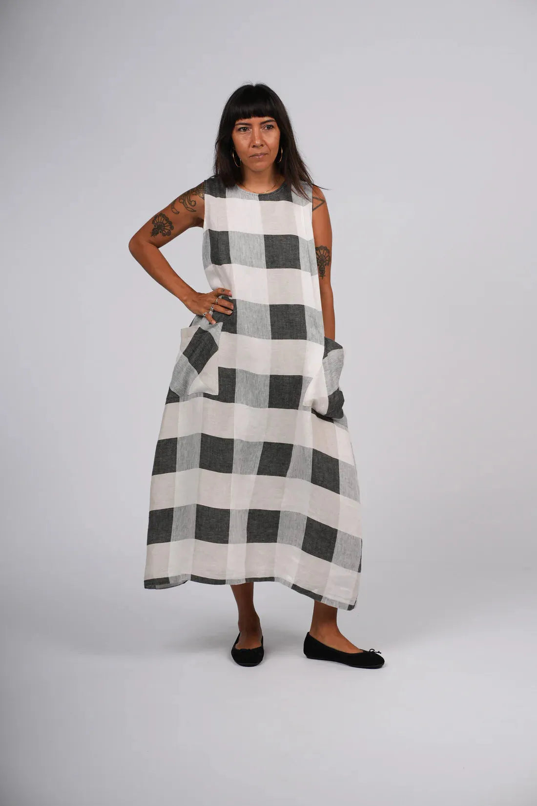Montaigne Remy Linen Dress in Black Check - Stay Wild Collective  Dress