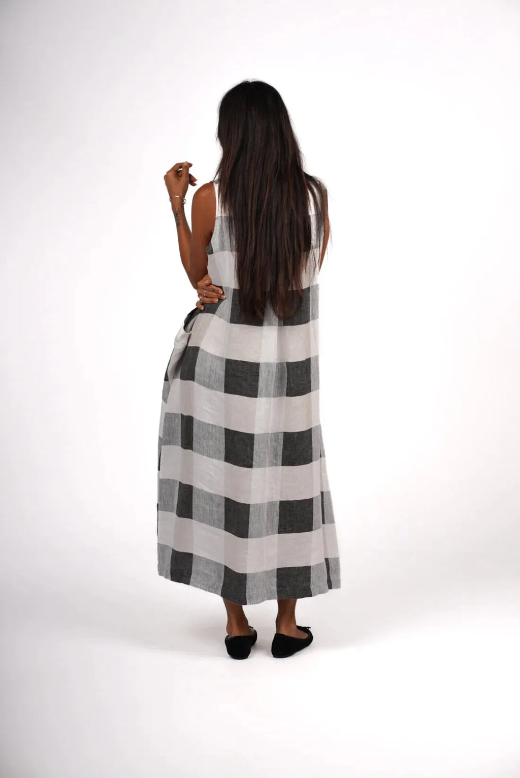 Montaigne Remy Linen Dress in Black Check - Stay Wild Collective  Dress