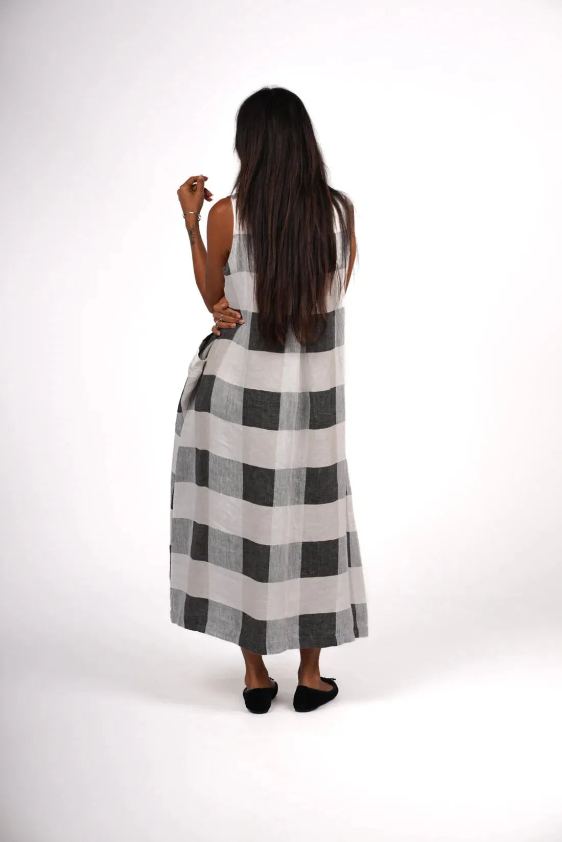 Montaigne Remy Linen Dress in Black Check - Stay Wild Collective  Dress
