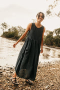 Montaigne Sartene French Linen Dress in Blue Green Check - Stay Wild Collective  