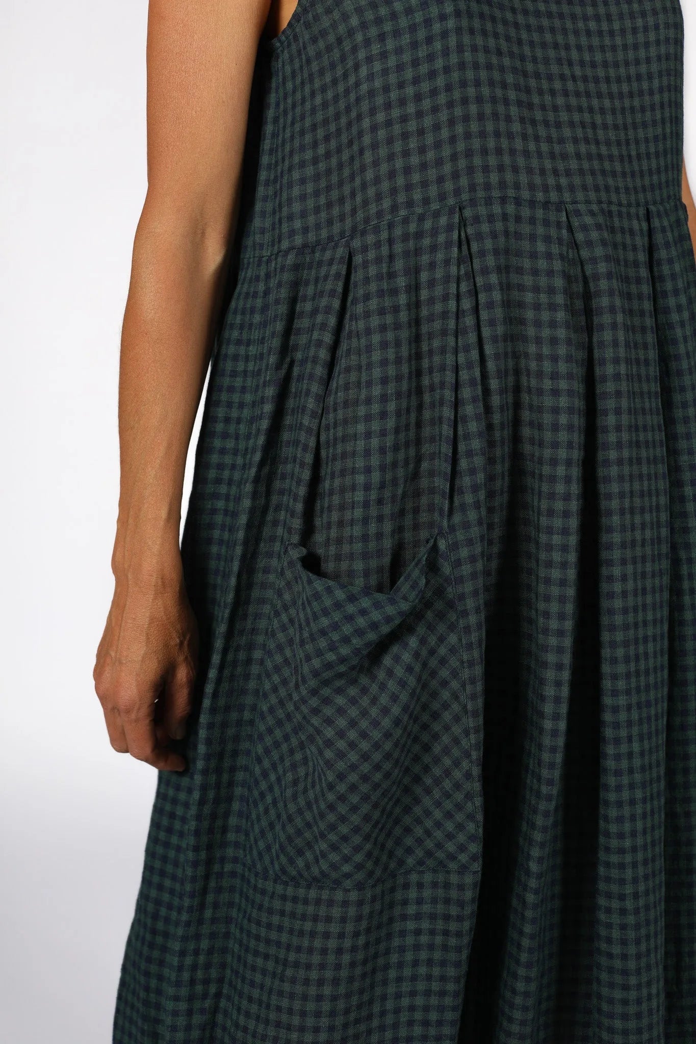 Montaigne Sartene French Linen Dress in Blue Green Check - Stay Wild Collective  