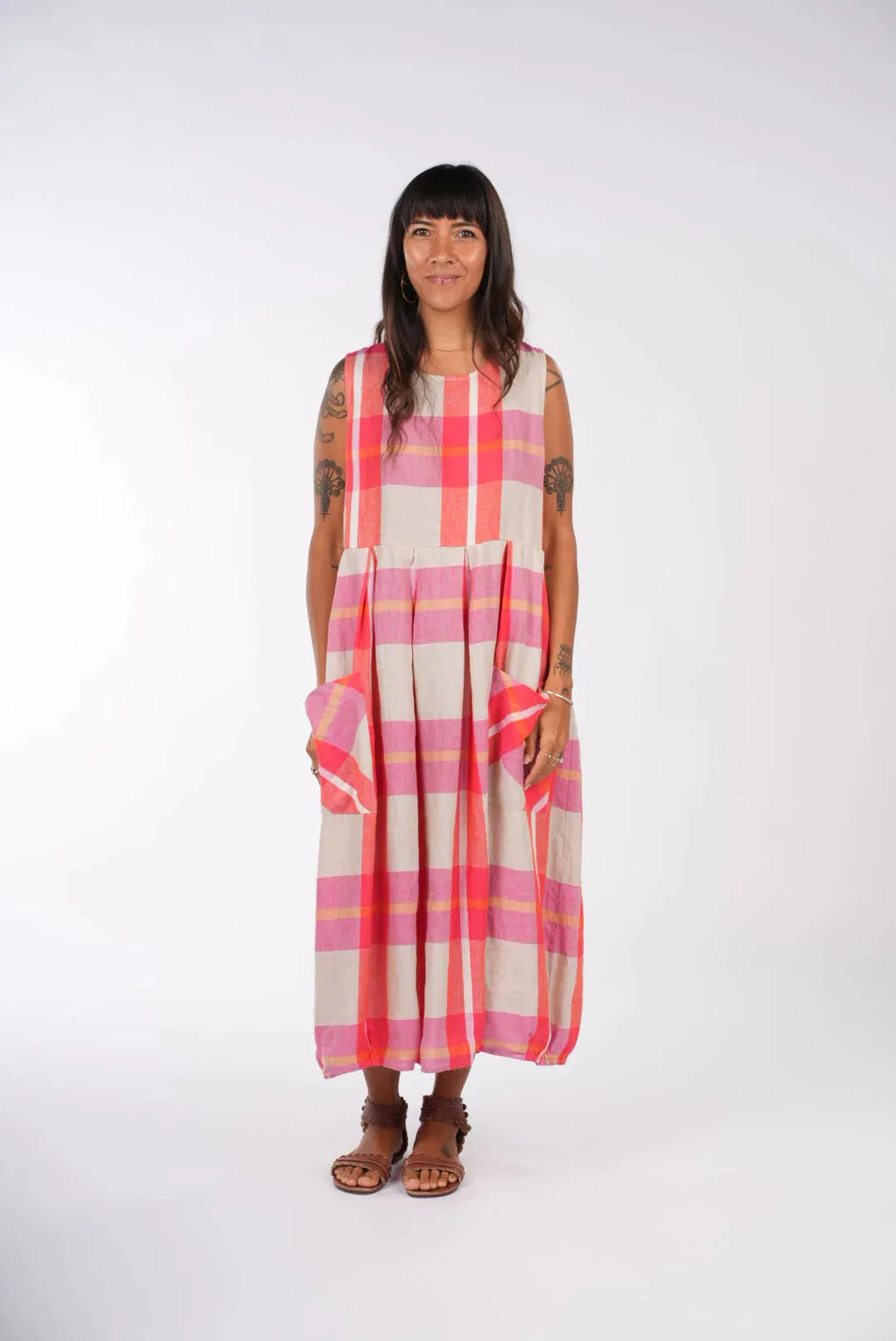 Montaigne Sartene Linen Dress in Orange Check - Stay Wild Collective  Dress