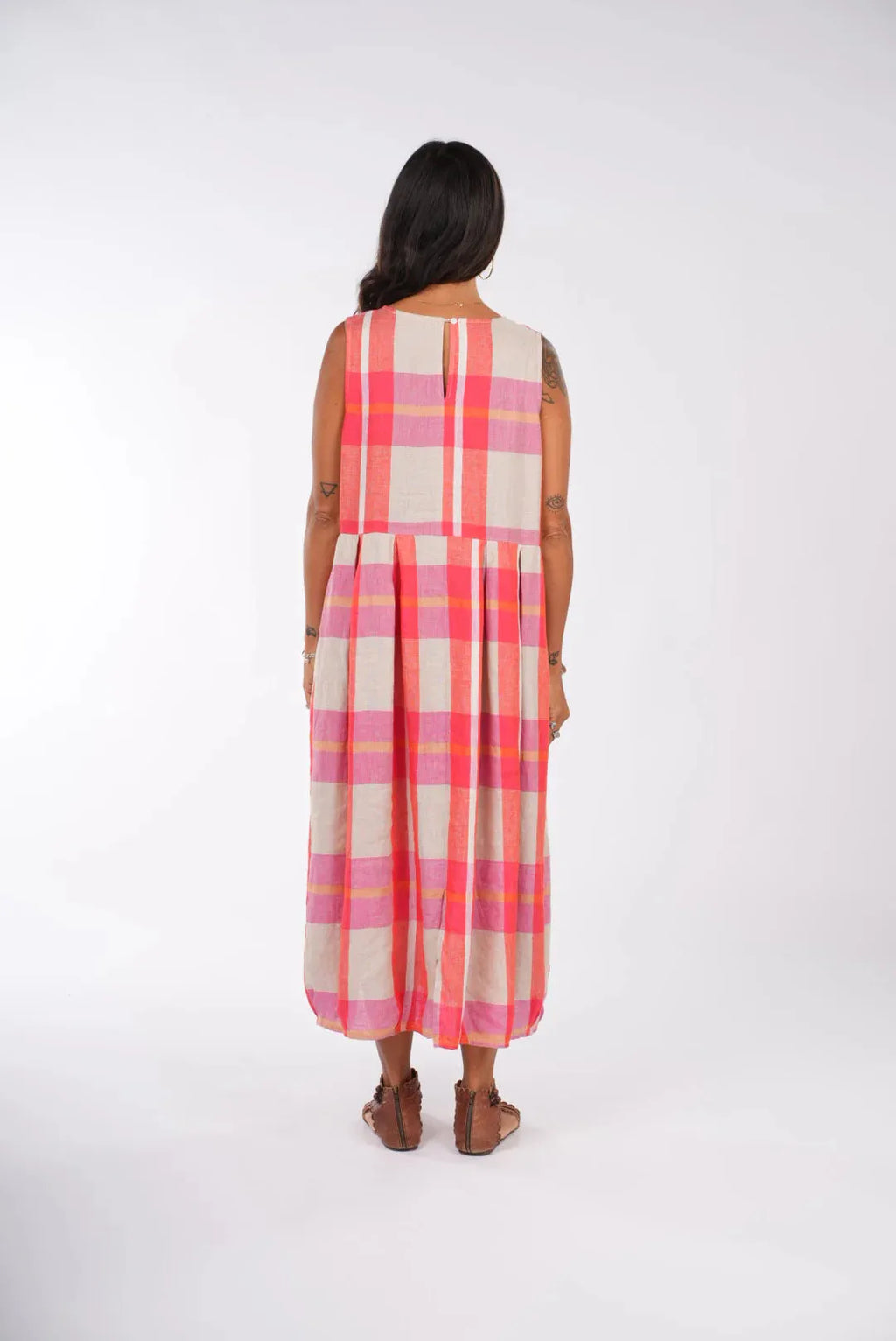 Montaigne Sartene Linen Dress in Orange Check - Stay Wild Collective  Dress