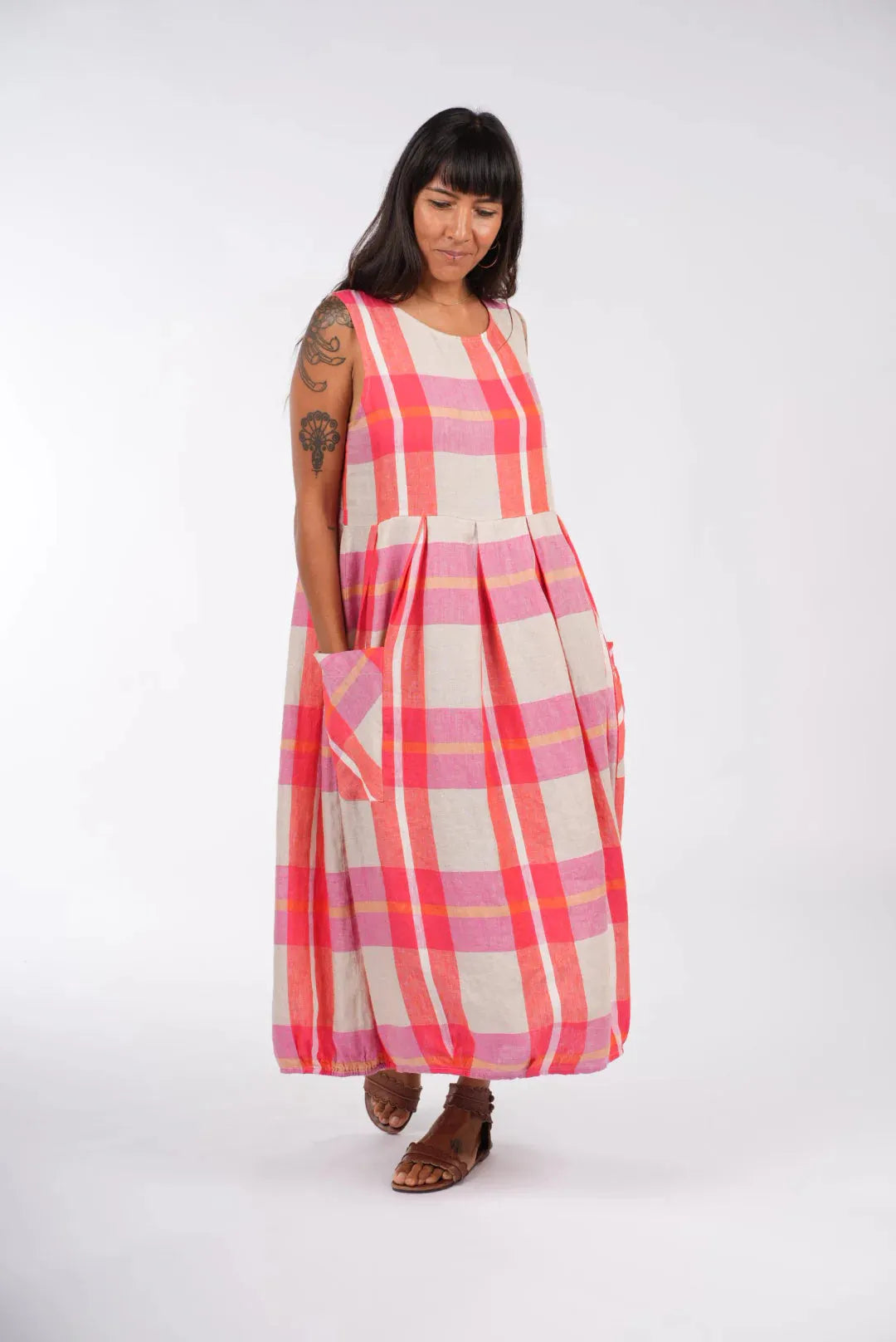 Montaigne Sartene Linen Dress in Orange Check - Stay Wild Collective  Dress